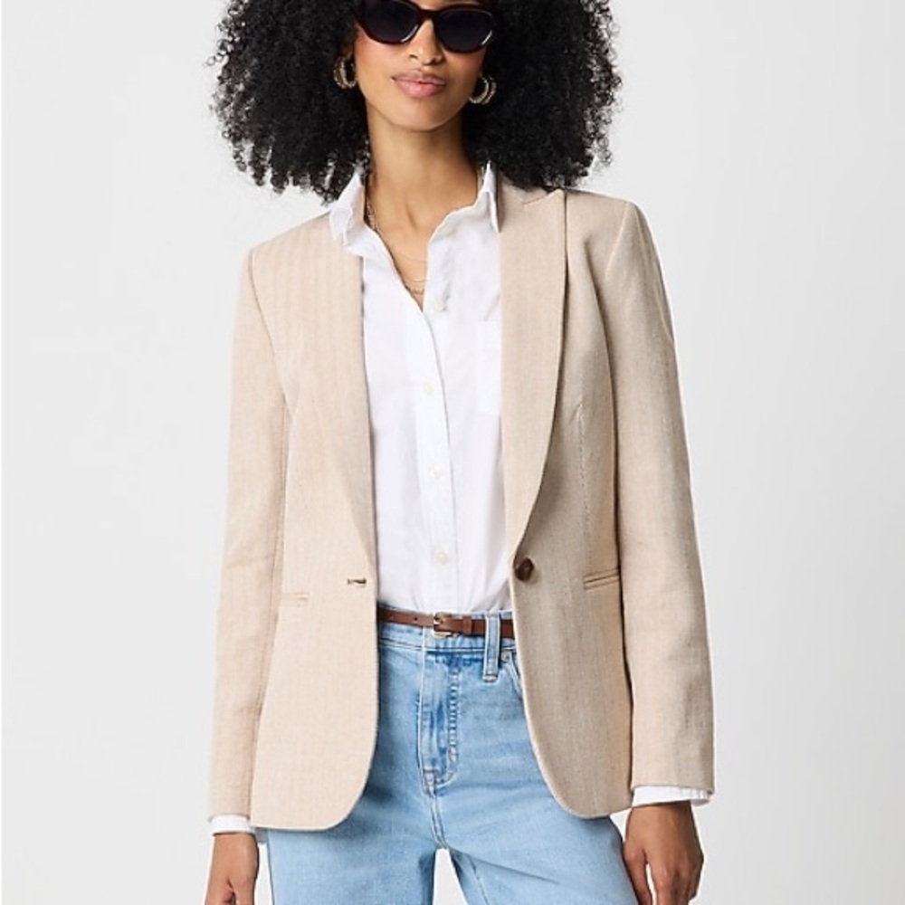 J. Crew Factory Petite cotton herringbone one-button blazer Size 14 - Picture 1 of 6